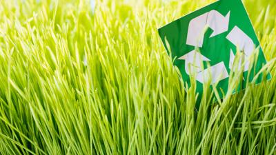 Recycle sign in grass