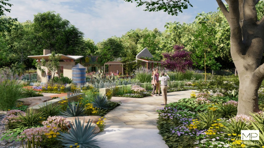 Architectural renduring of WaterSaver Community at San Antonio Botanical Garden