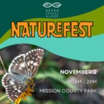 Green Spaces Alliance NatureFest 2024 logo with checkered skipper butterfly on zexmenia flower